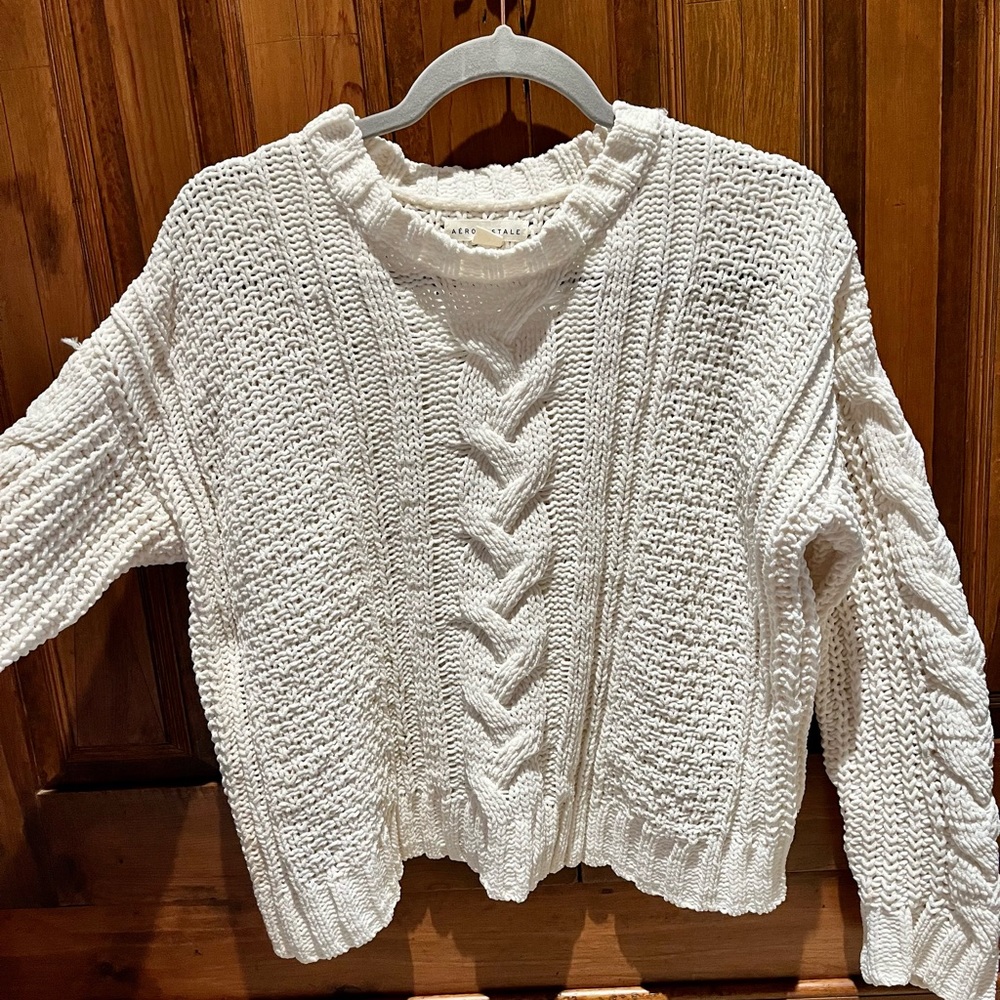 Aeropostale white cable sweater